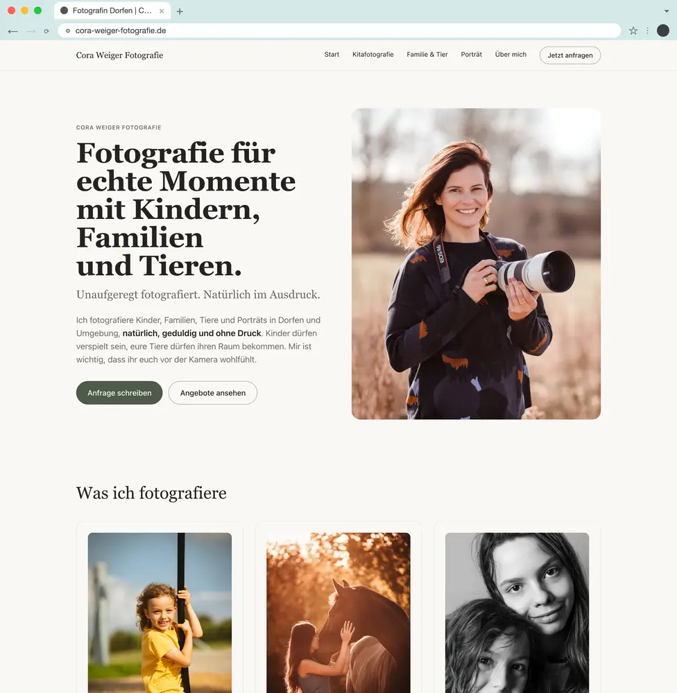 Website Cora Weiger Fotografie, Fotografin aus Dorfen, von AINOVORA erstellt